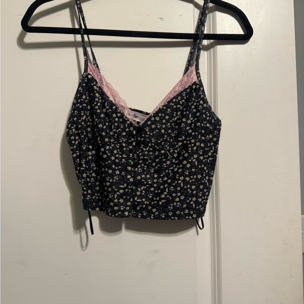 Elodie Navy Floral Cami with Pink Lace